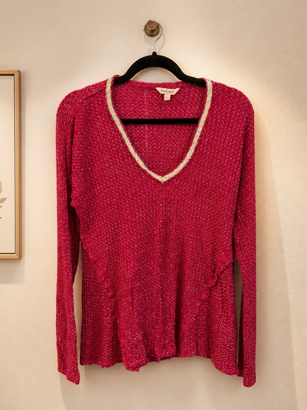 Juicy Couture Raspberry Red Knit Top with Metallic Thread